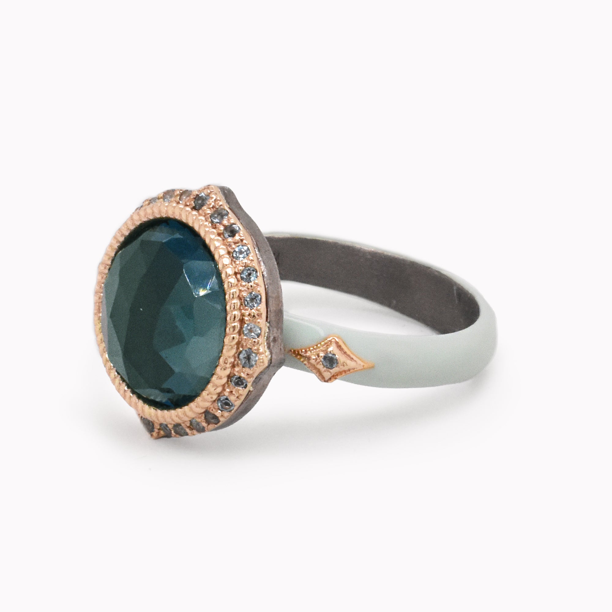Peruvian Opal Teal Enamel Statement Ring