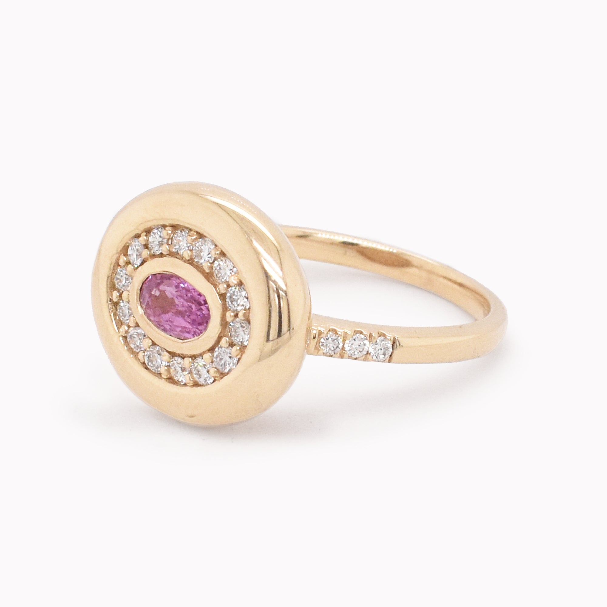 Pink Sapphire & Diamond Oval Bezel Ring