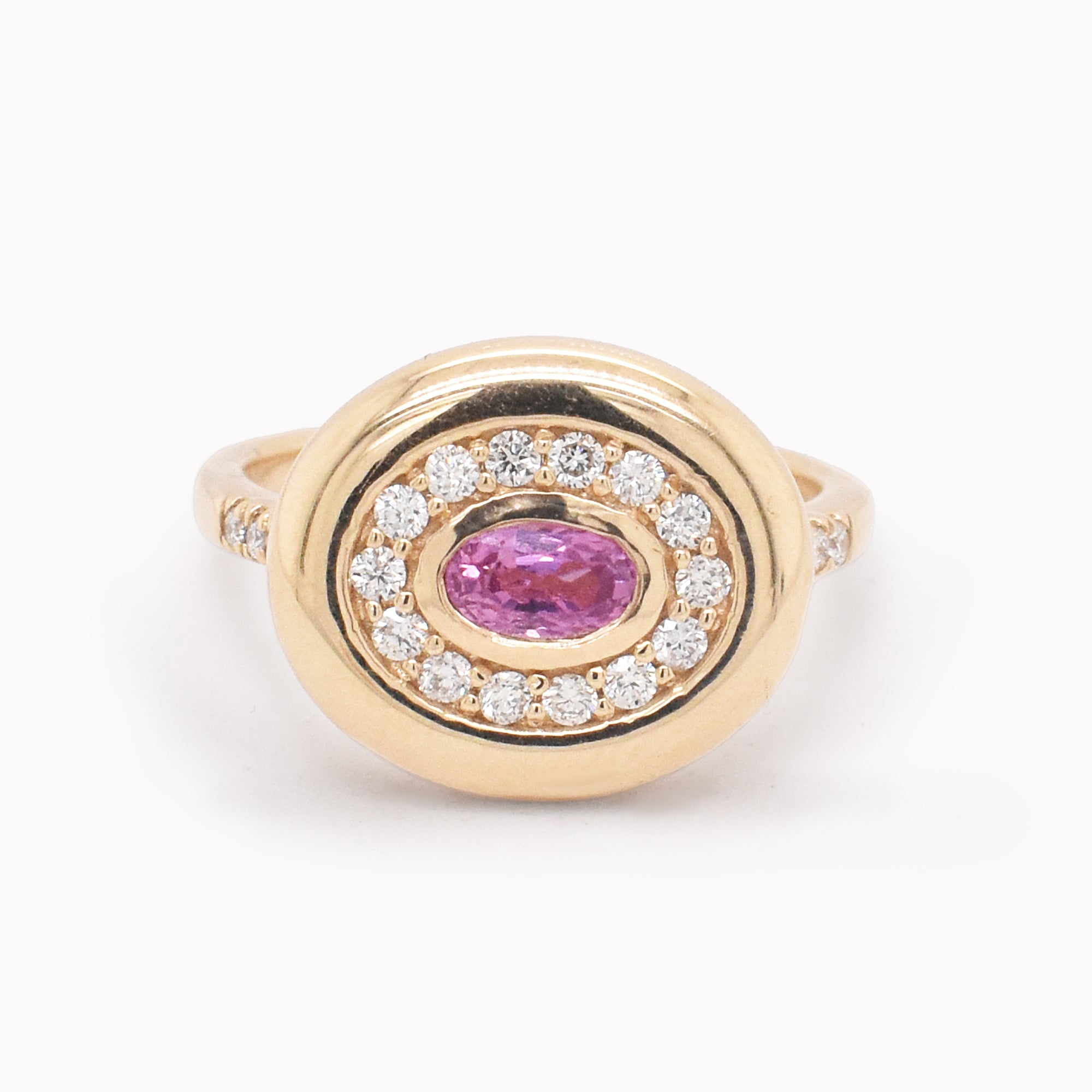 Pink Sapphire & Diamond Oval Bezel Ring