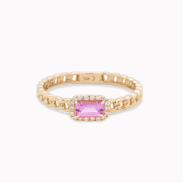 Pink Sapphire & Diamond Halo Link Ring
