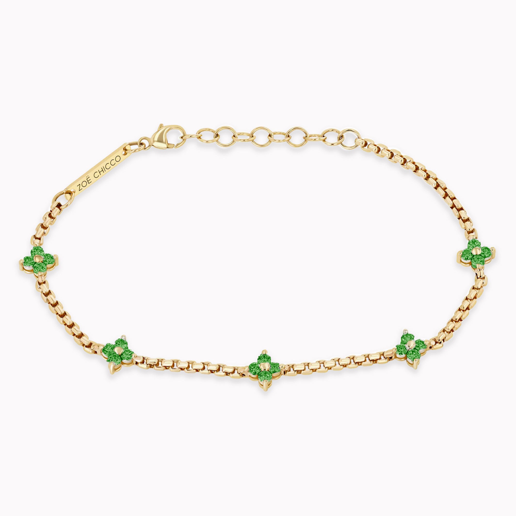 5 Prong Emerald Quad Station Box Chain Bracelet