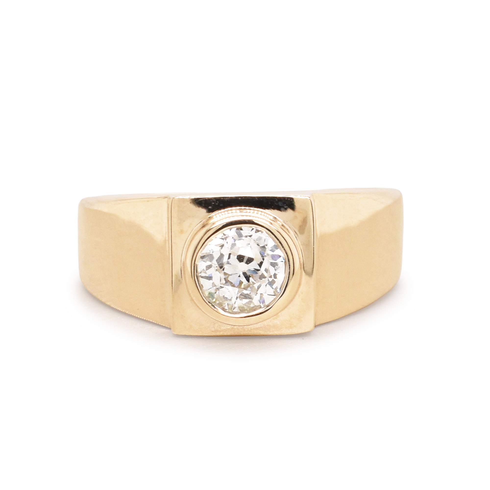Old Euro Cut Diamond Signet Ring