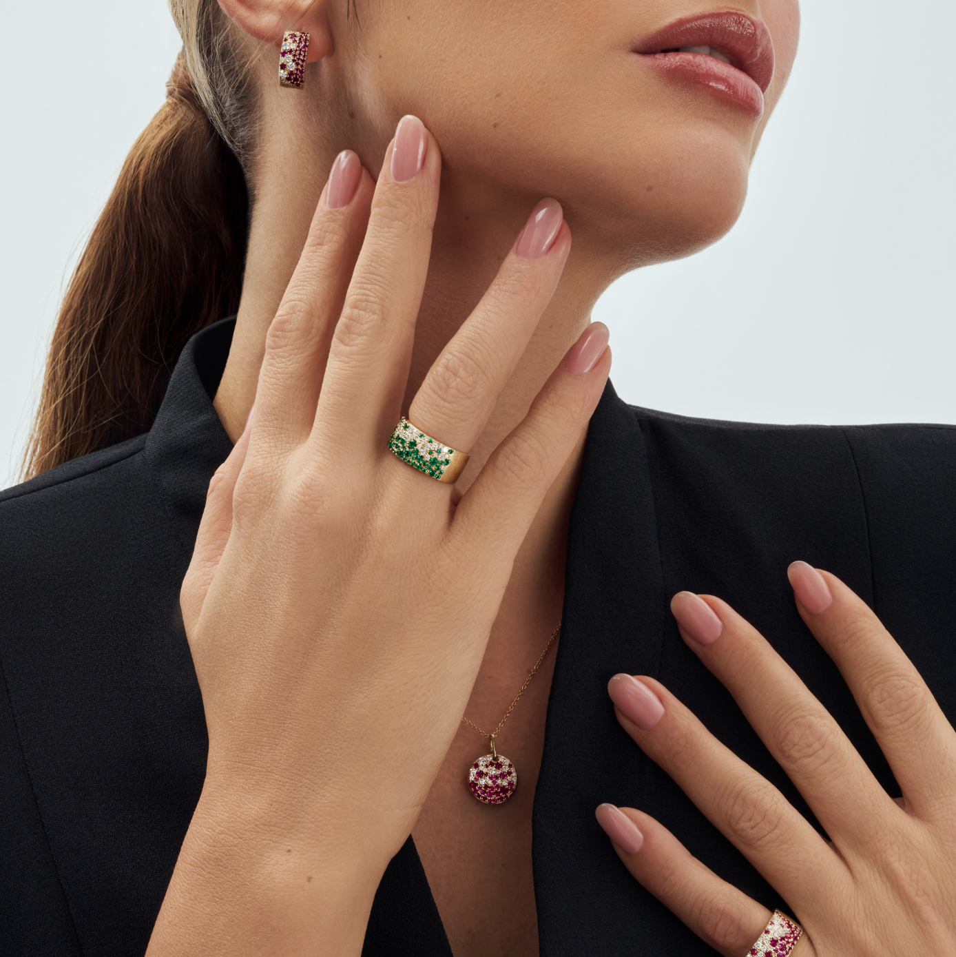 Wide Emerald & Diamond Band