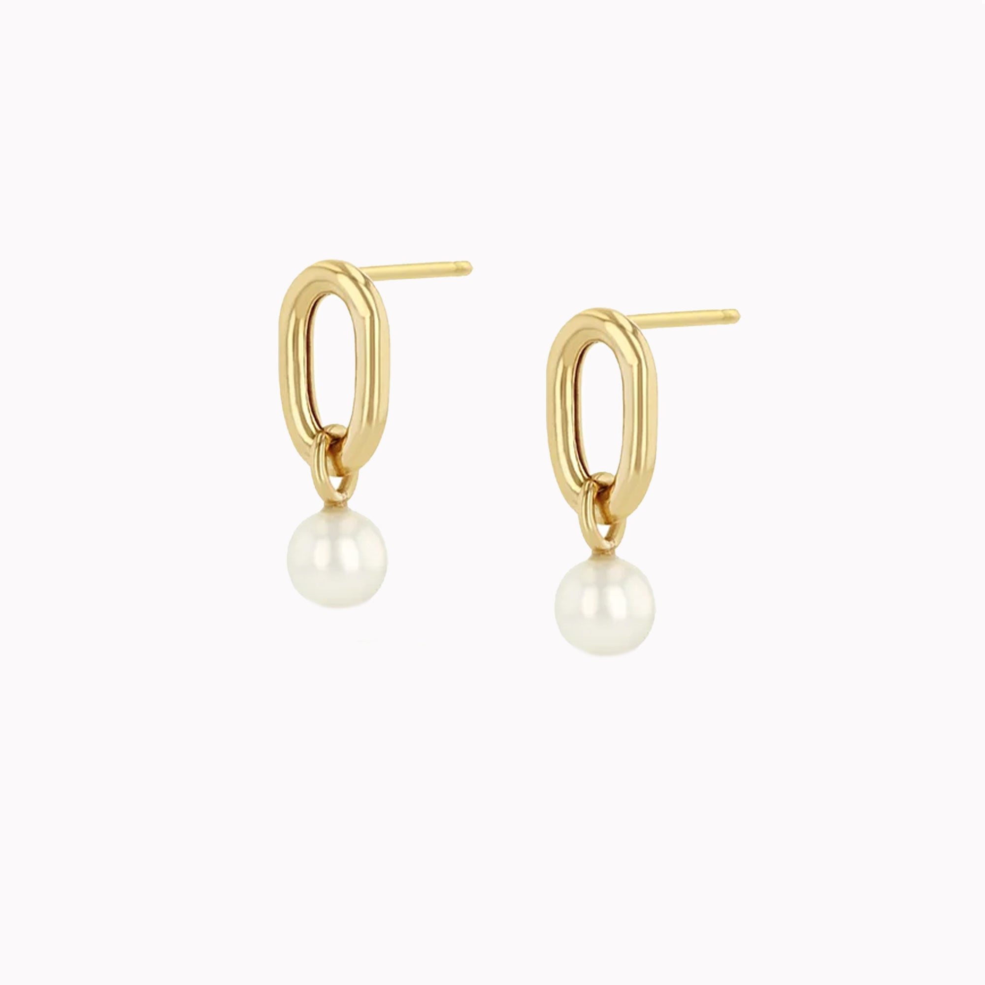 Single Square Oval Link & Pearl Drop Earrings
