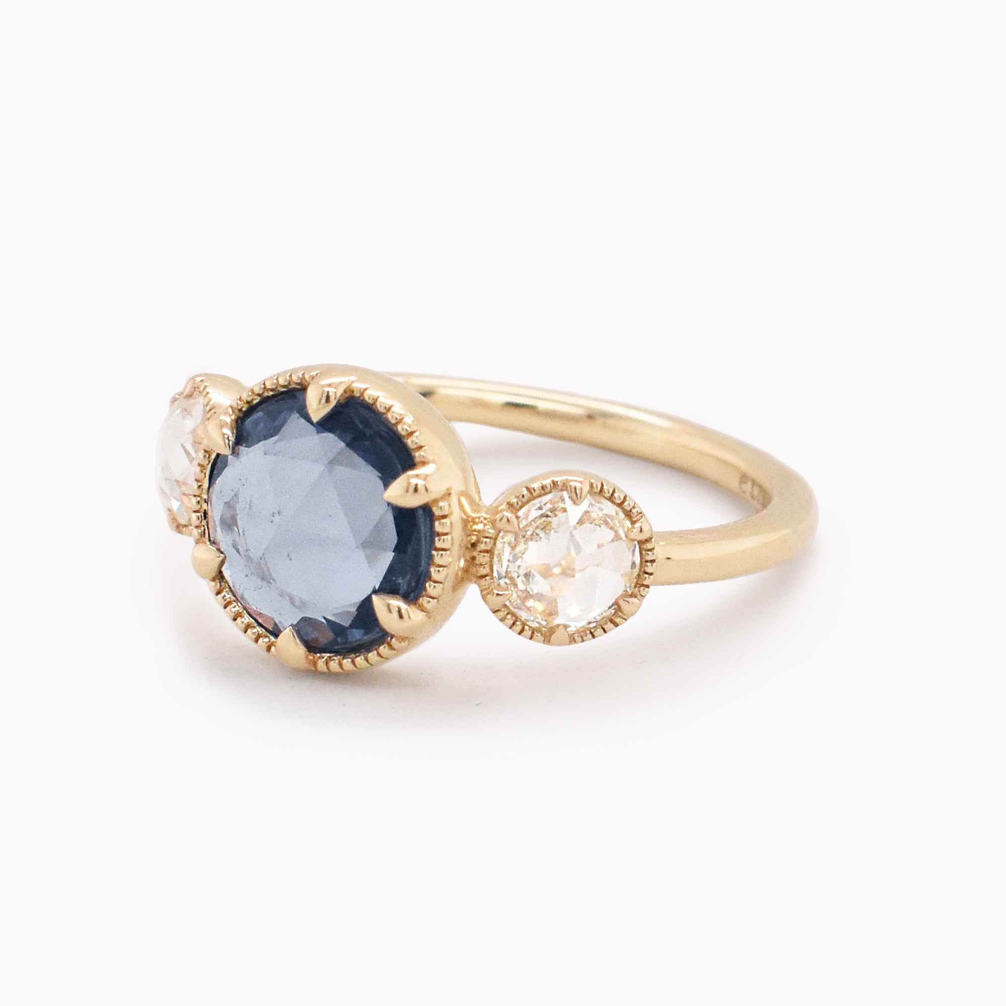 Trinity 1.64ct Rose-Cut Sapphire & Diamond Engagement Ring