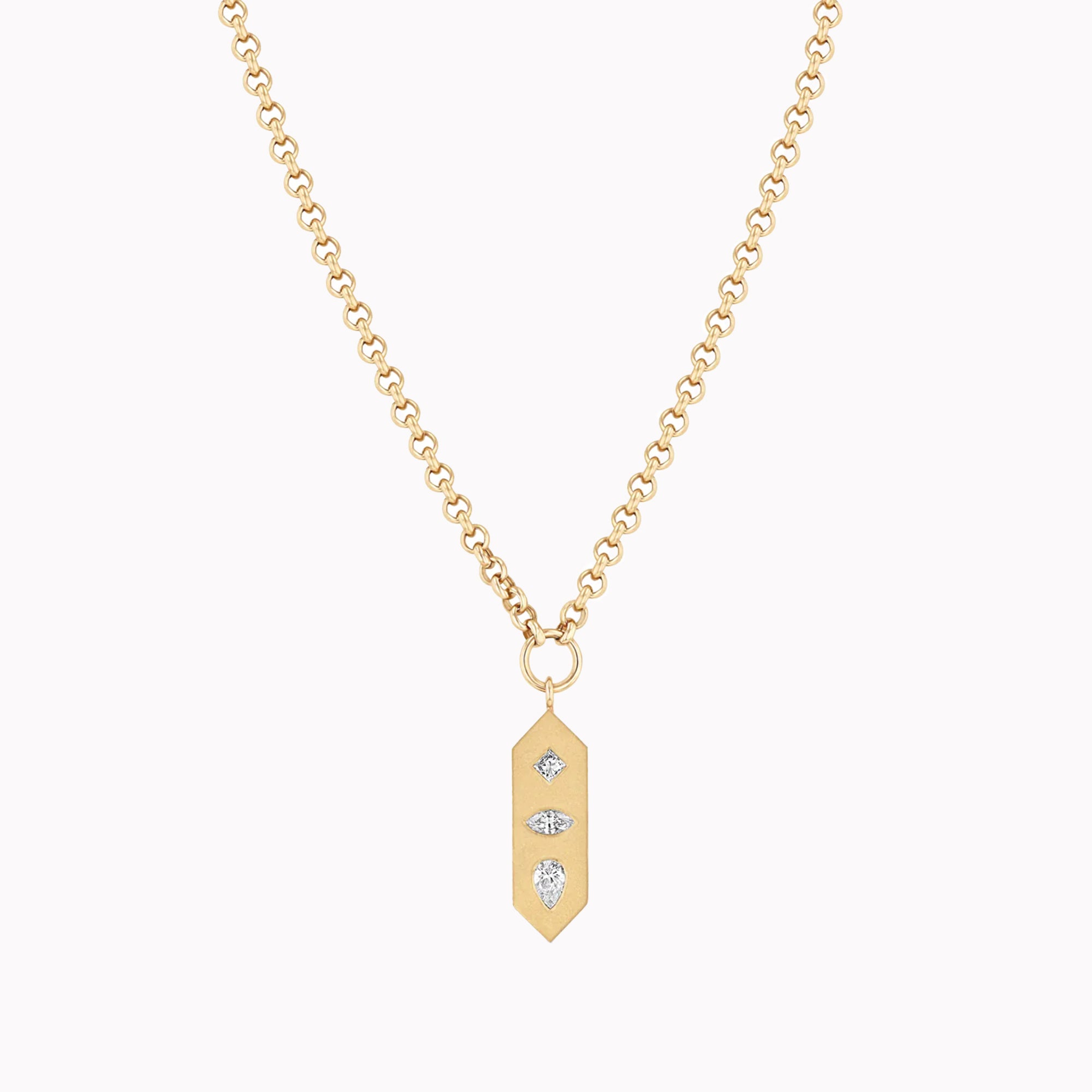 Diamond Mosaic Vertical Hexagon Tag Rolo Chain Necklace