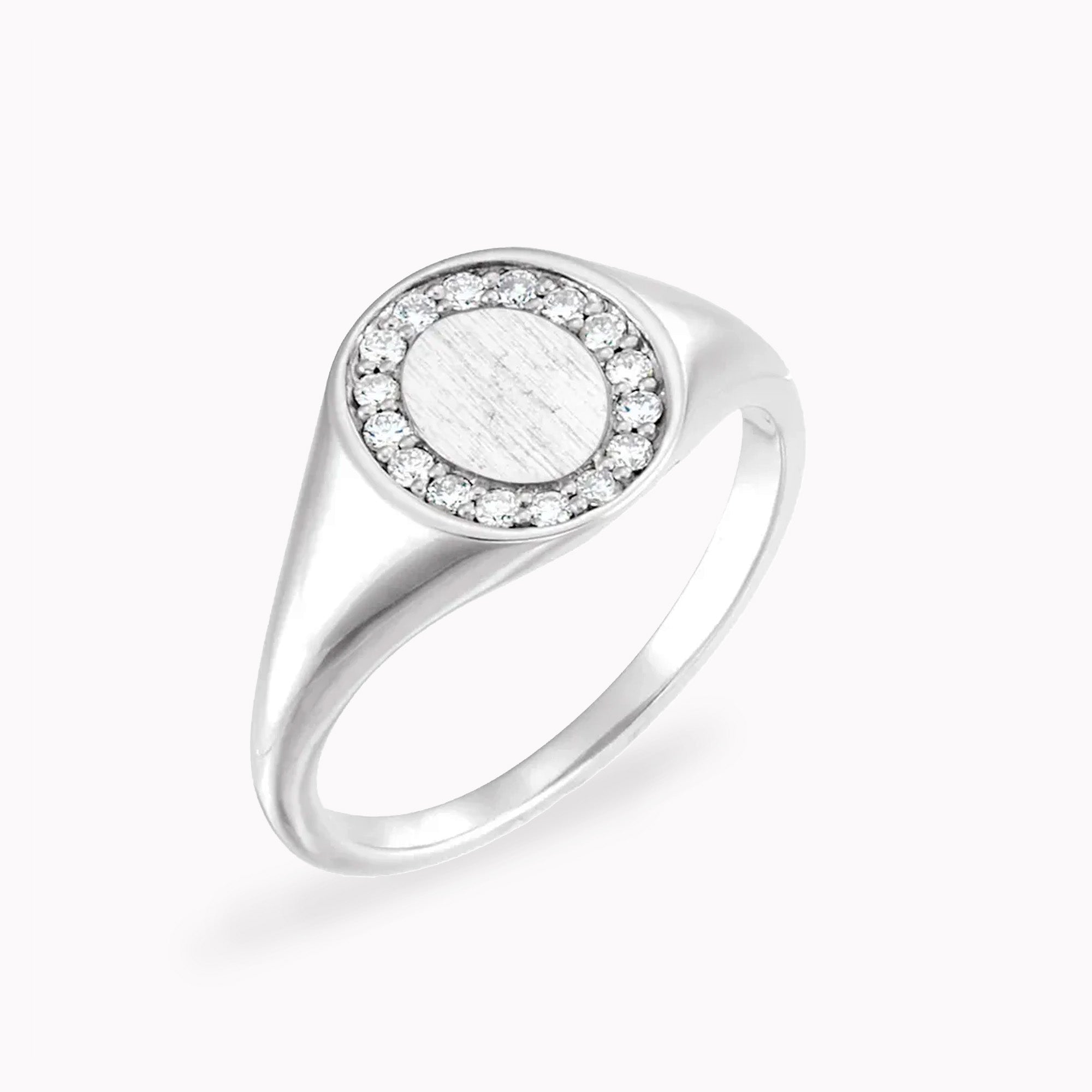 White Gold Engravable Halo Signet Ring