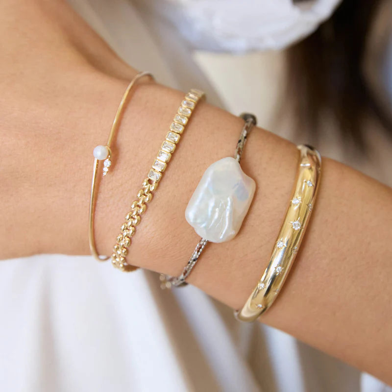 Pearl Diamond Hook Cuff Bangle