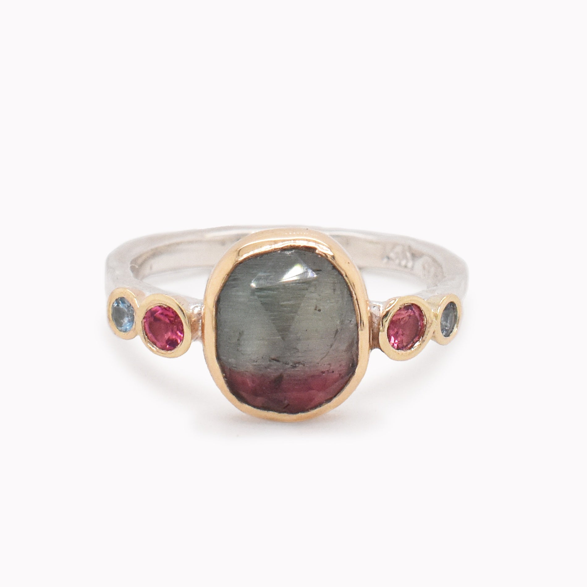 Bi-Color Tourmaline & Sapphire Ring