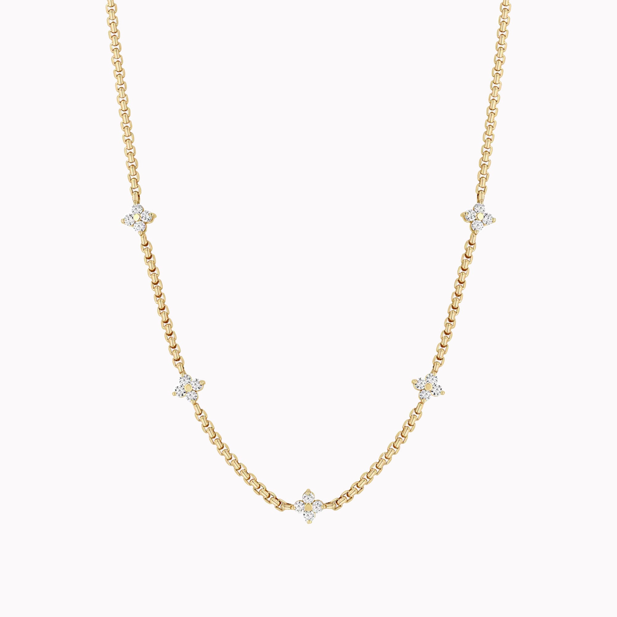 5 Prong Diamond Quad Station Box Chain Necklace