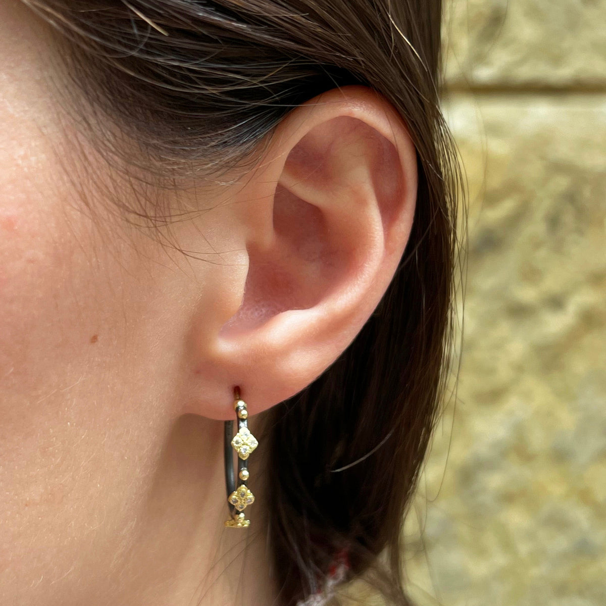 Small White Diamond Crivelli Hoop Earrings