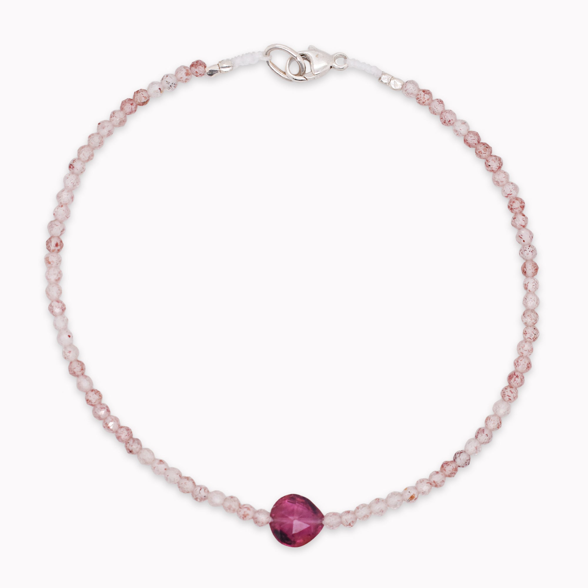 Strawberry Quartz & Tourmaline Beaded Bracelet