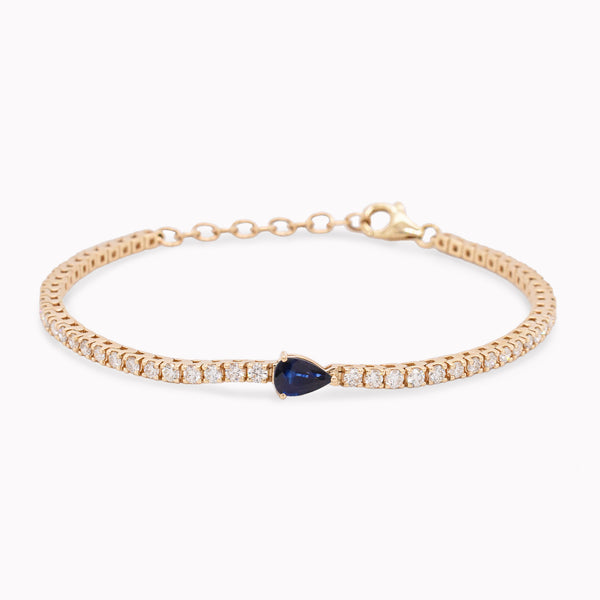 Pear-Cut Blue Sapphire Diamond Tennis Bracelet