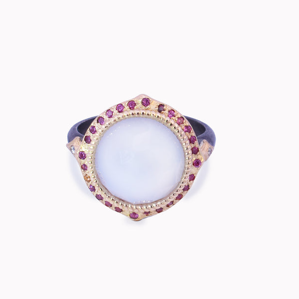 Chalcedony & Purple Rhodolite Ring
