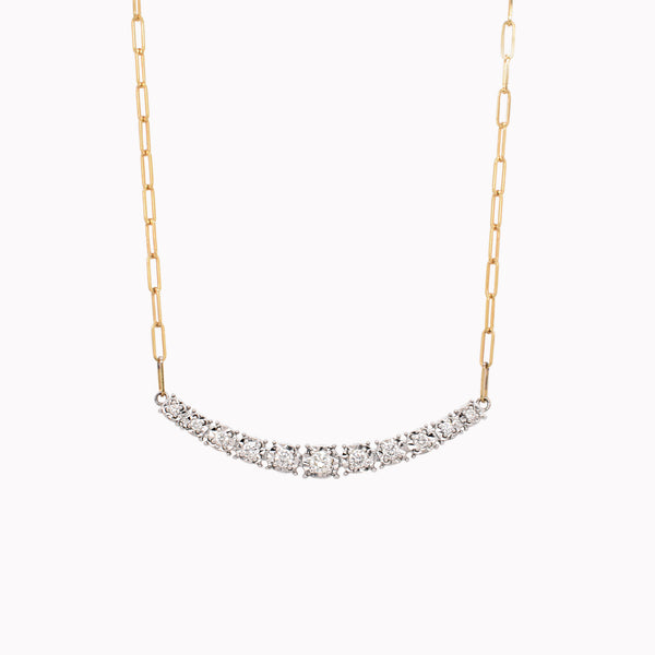 Curved Diamond Bar Paperclip Chain Necklace