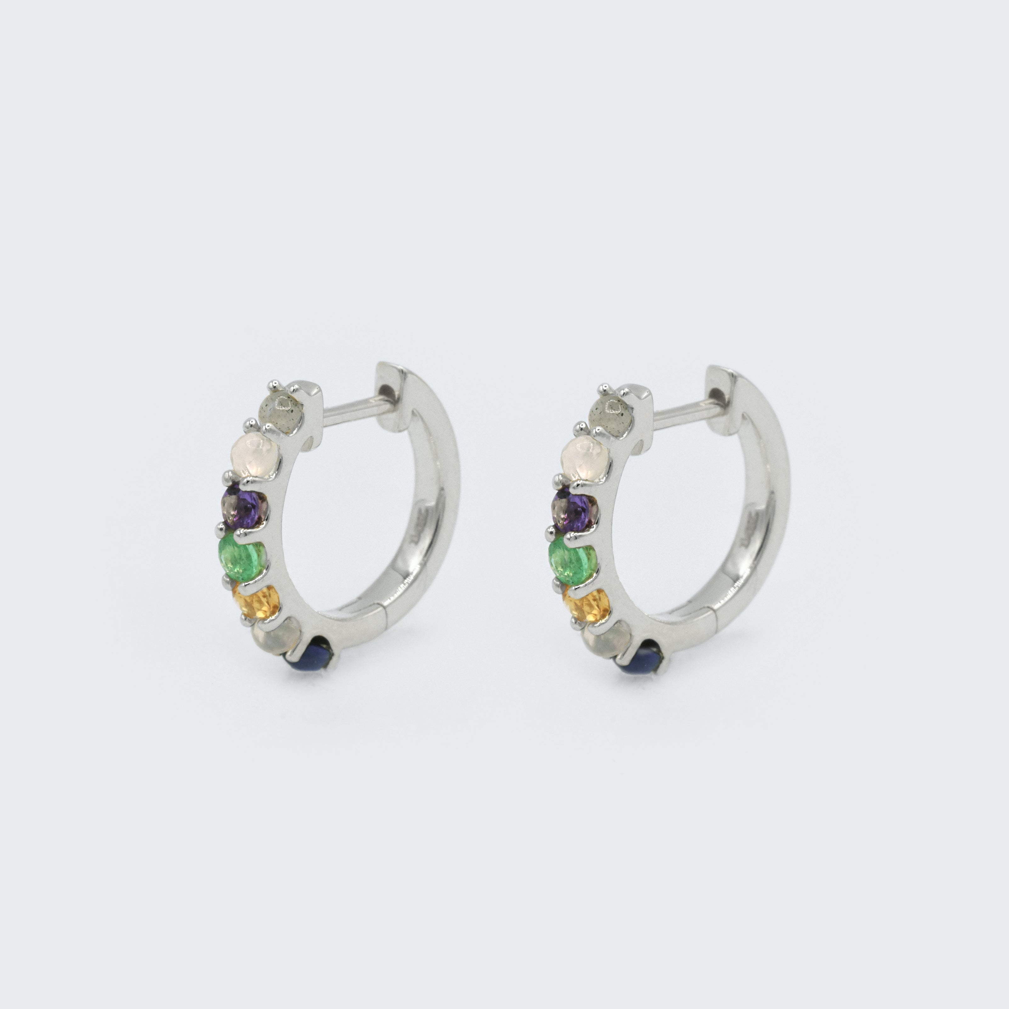 Petite "Love You" Gemstone Huggies - 7 Stones - Eliza Page