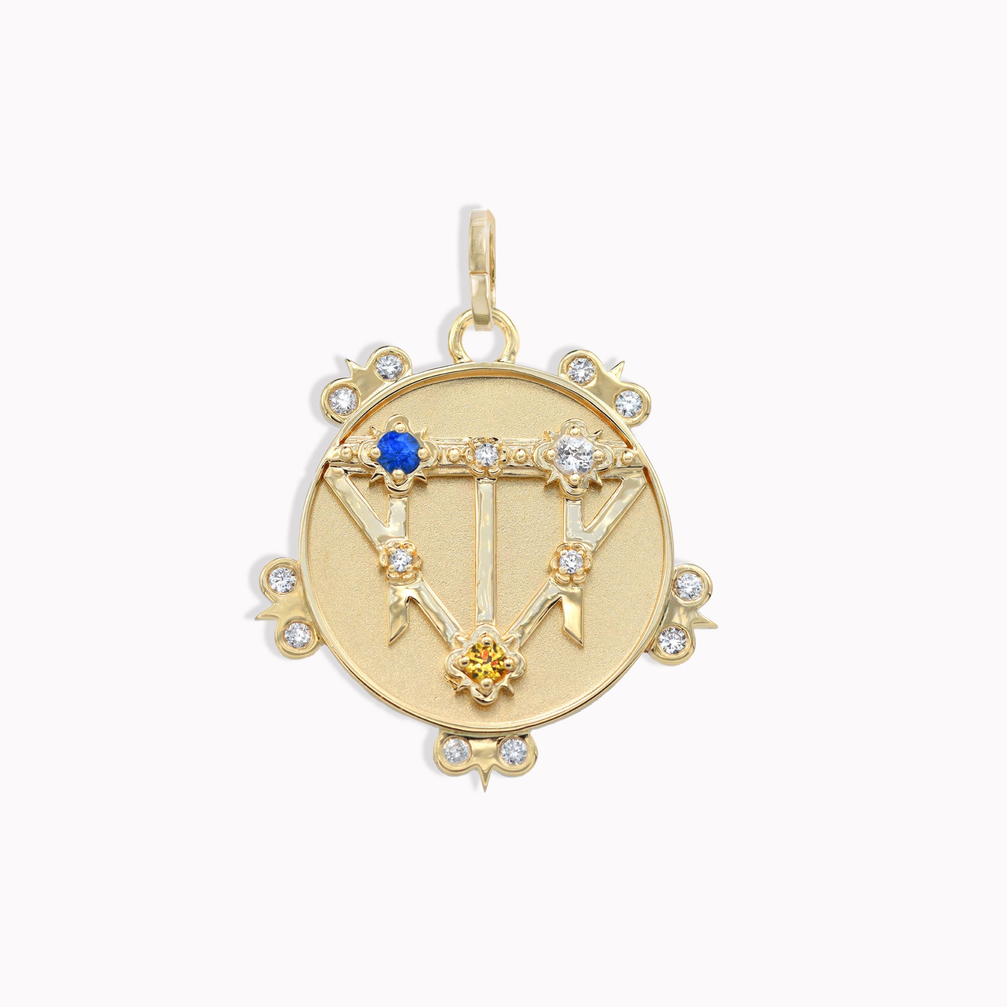 Medium (18mm) Sapphire Lace Shield Medallion With Florets - 3 Stones