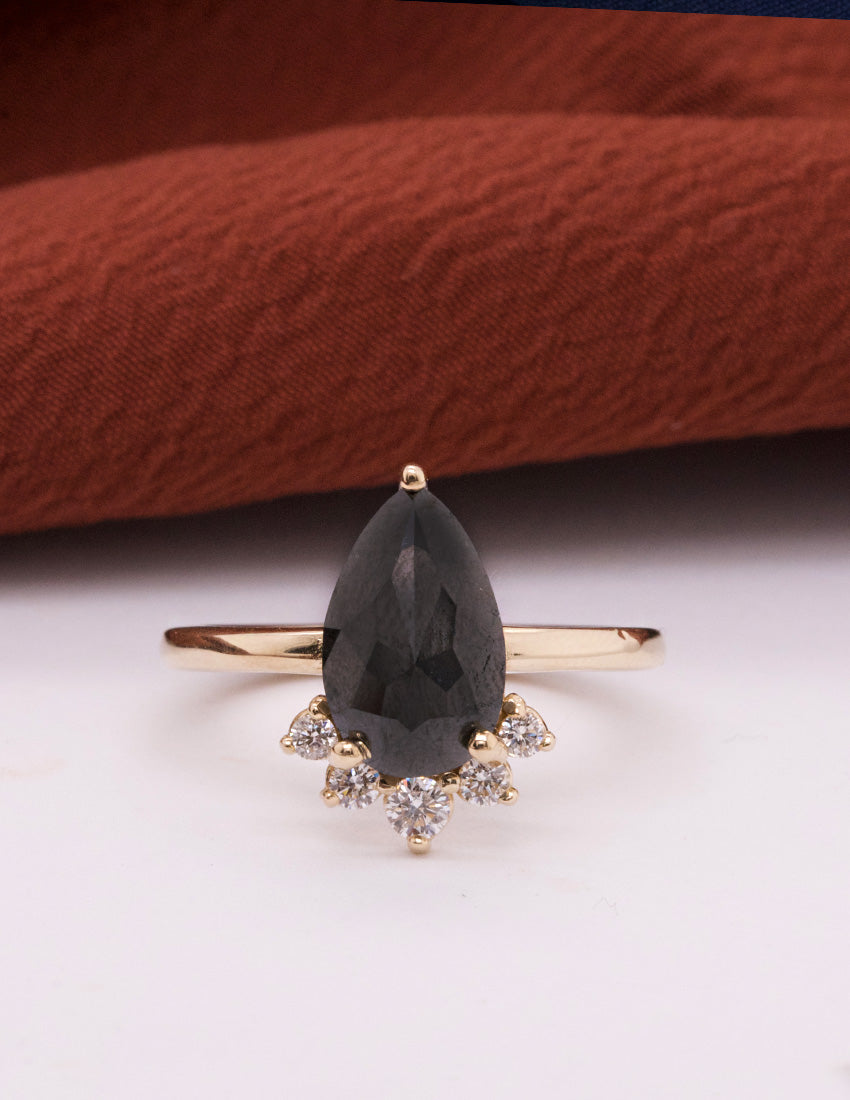 2.62ct Black Diamond Pear in the Evelyn Setting