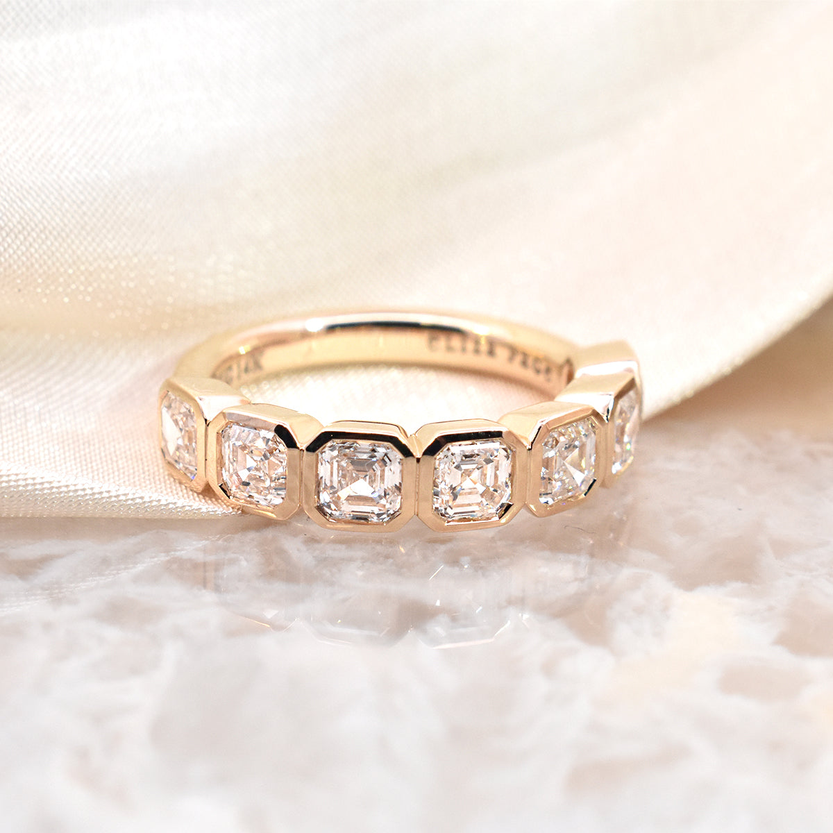 Asscher-Cut Bezel White Diamonds Half Eternity Anniversary Band