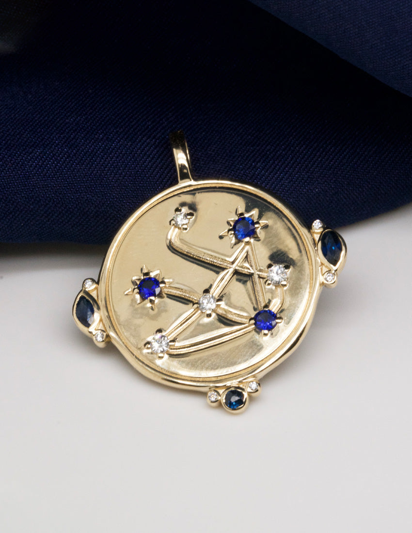 Heirloom Blue Sapphire and White Diamond Duo Constellation Pendant