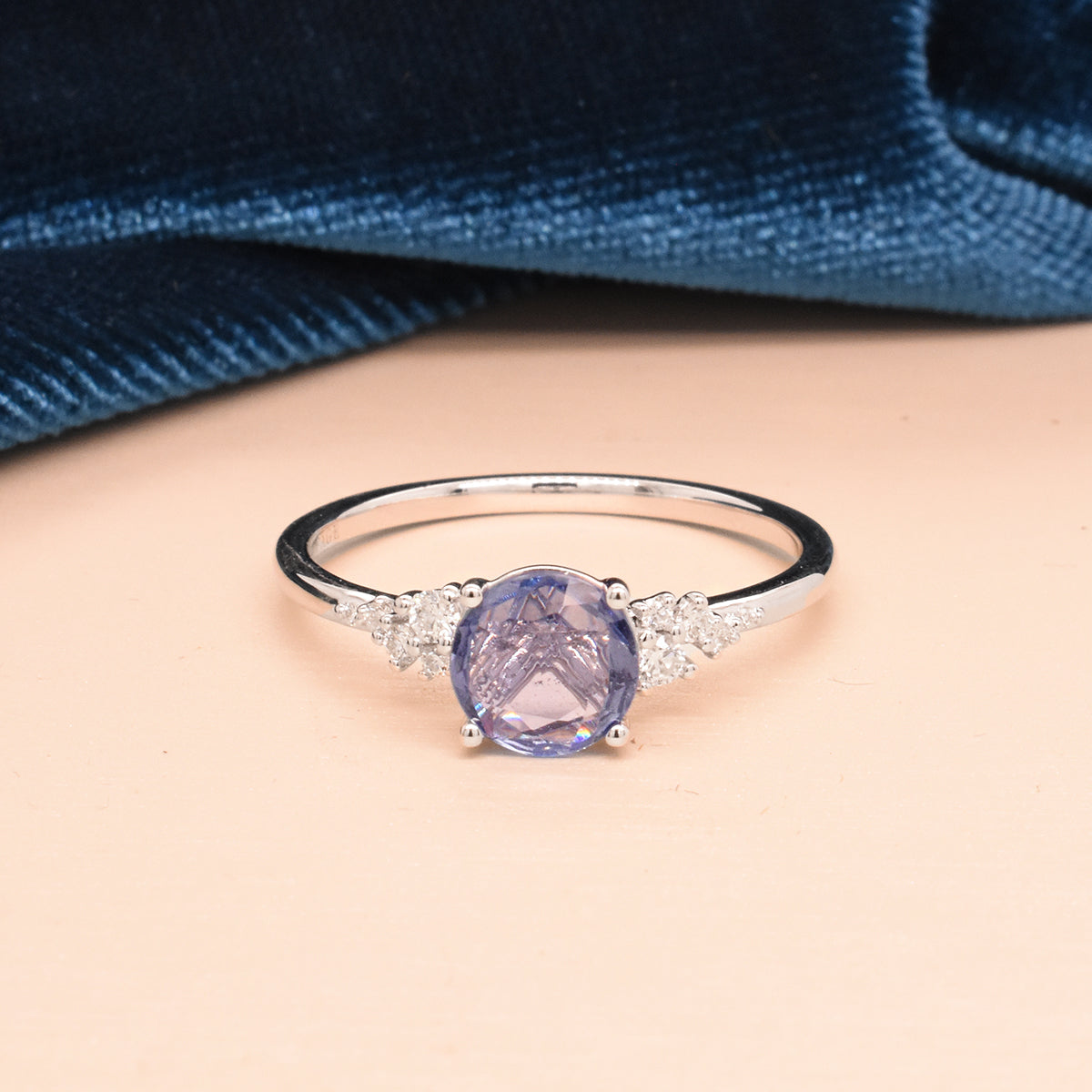 1.02ct Rose Cut Round Blue Sapphire in White Gold EP Finley Setting