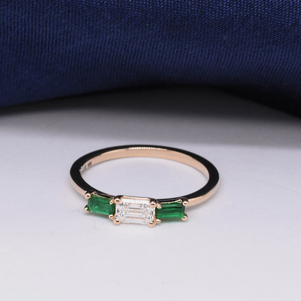 Heirloom Natural Emerald-Cut White Diamond and Emerald Side Stones in a 14k Yellow Gold Setting