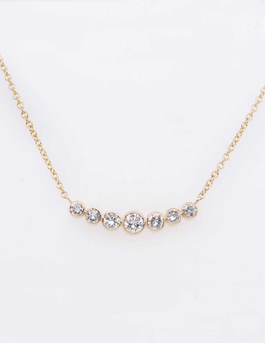 Graduated White Diamond 14k Yellow Gold Bezel-Set Necklace