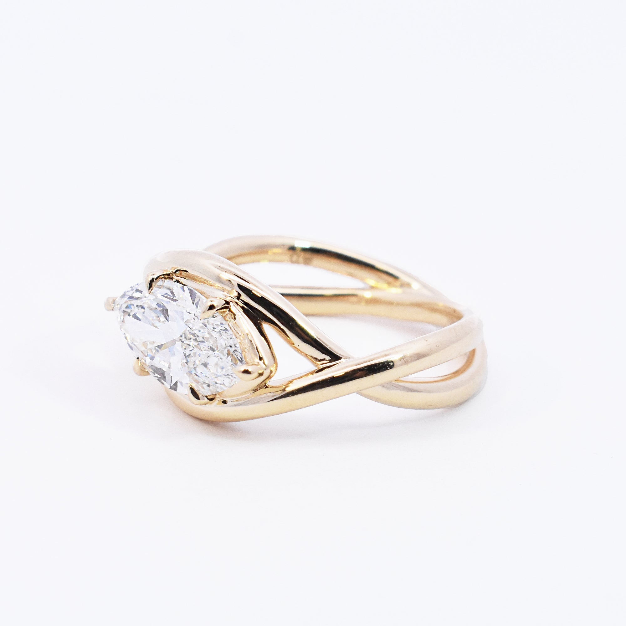 East/West Marquise White Diamond Set in a Double Twisted Band