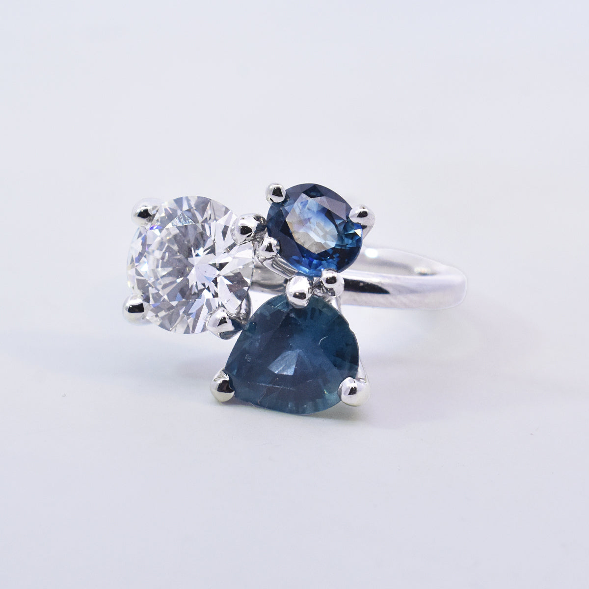 Heirloom 2.01ct Round Natural Diamond & Teal Blue Sapphire Cluster Side Stones in Platinum