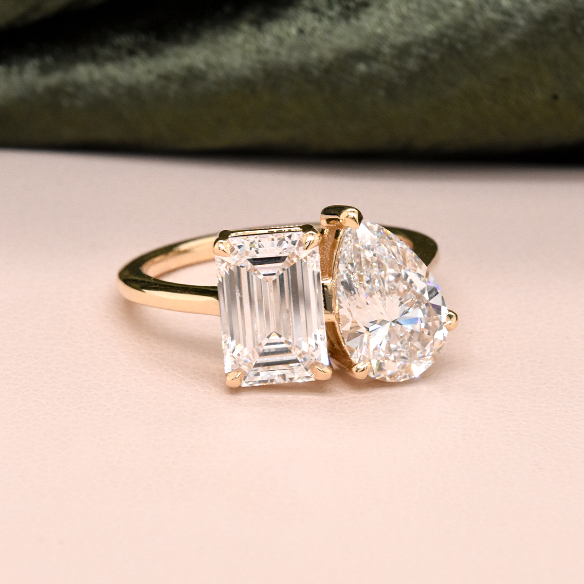 1.65ct Lab Grown Pear-Cut Diamond & 1.84ct Emerald-Cut Diamond In Toi Et Moi Setting