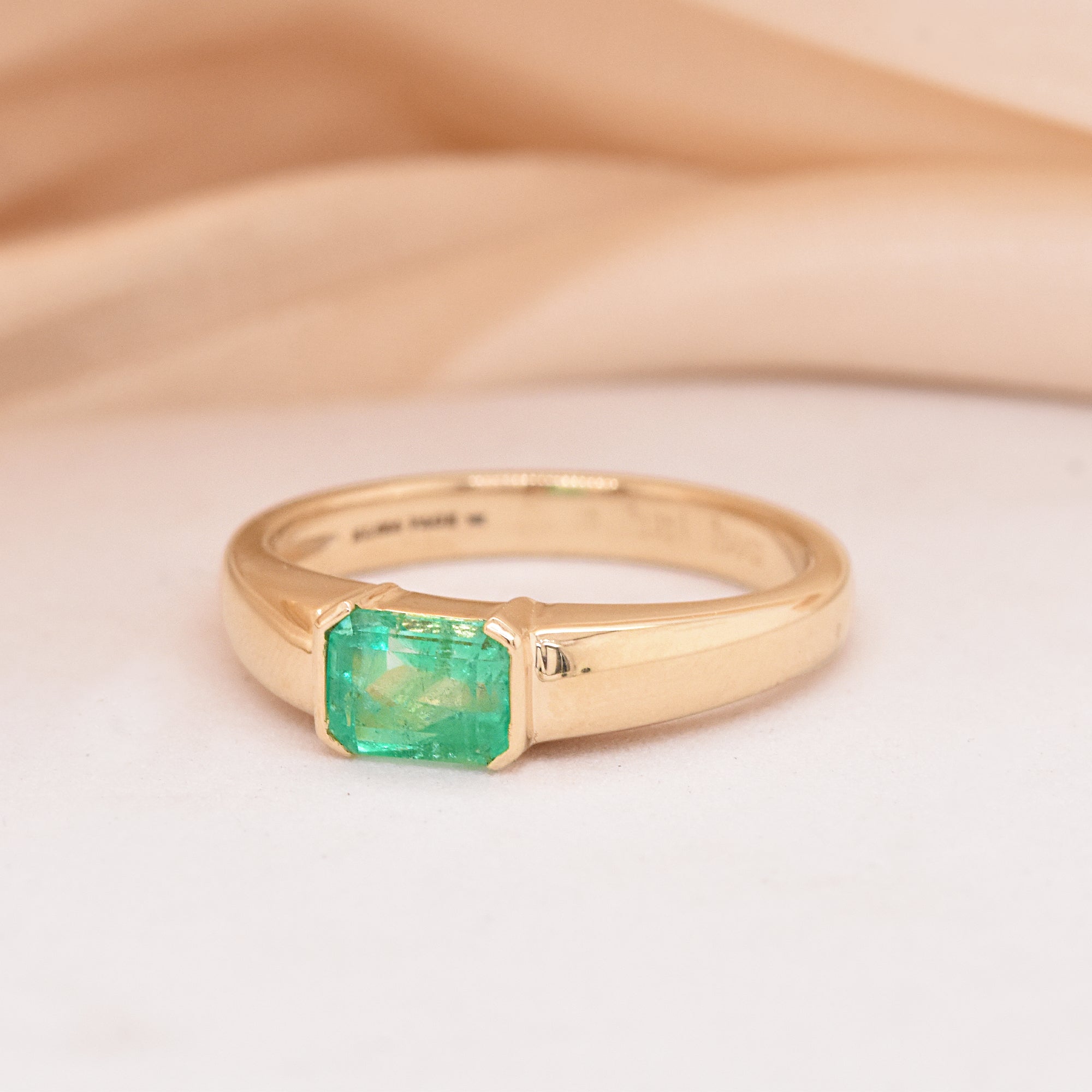 Half Bezel Set Heirloom Emerald Ring with Custom Engraving