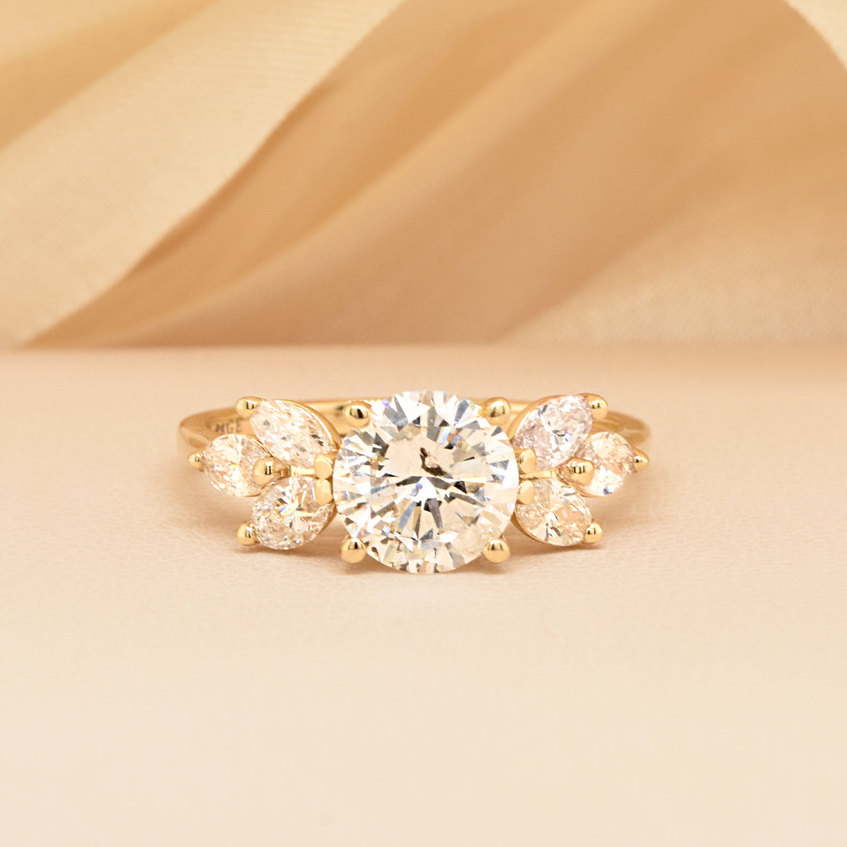 1.53ct Brilliant Cut Round Diamond Featuring 3 Marquise Diamonds Arranged in Petal Form