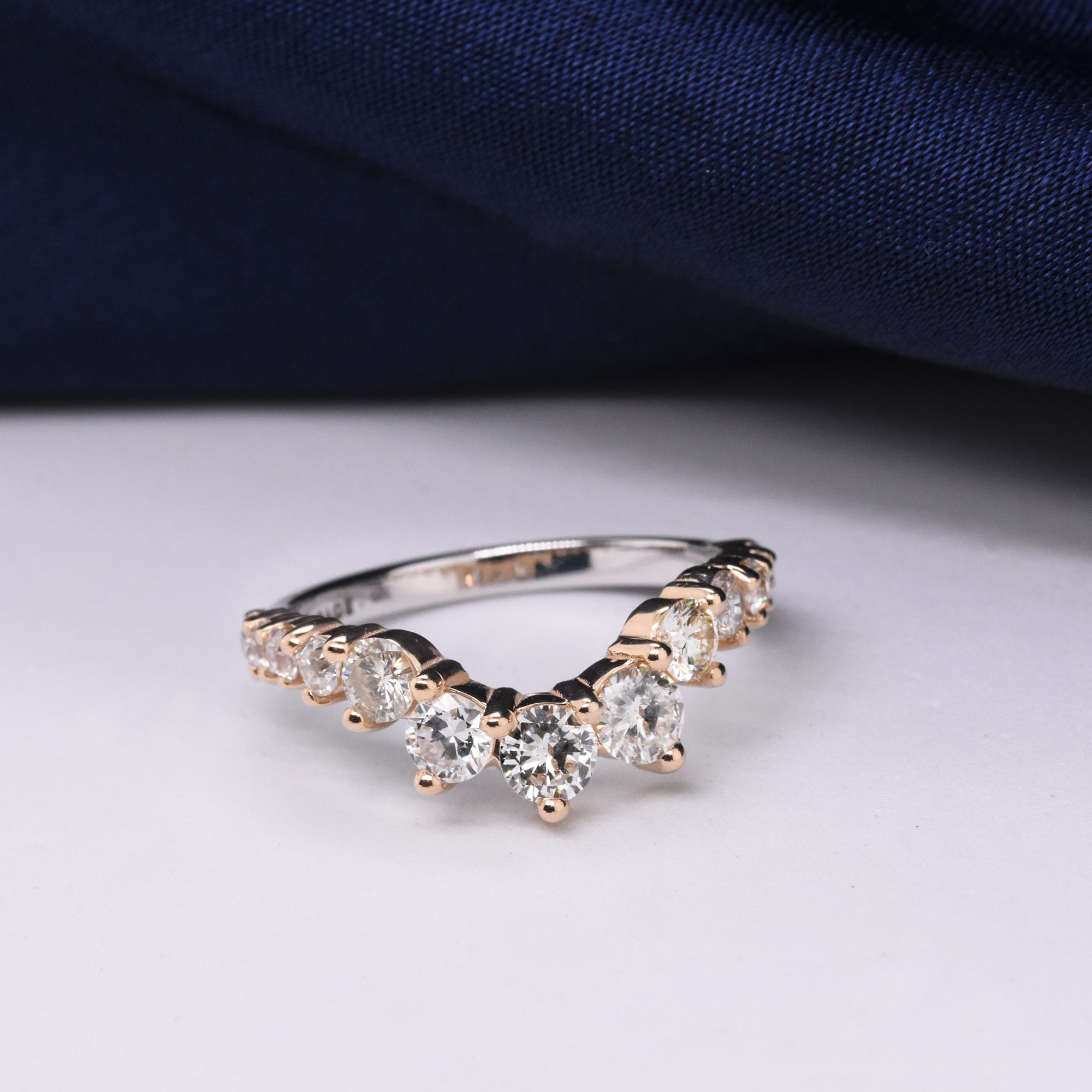 Graduated Round White Diamond 14k Yellow and White Gold Contour Band