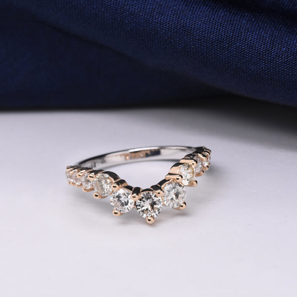 Graduated Round White Diamond 14k Yellow and White Gold Contour Band