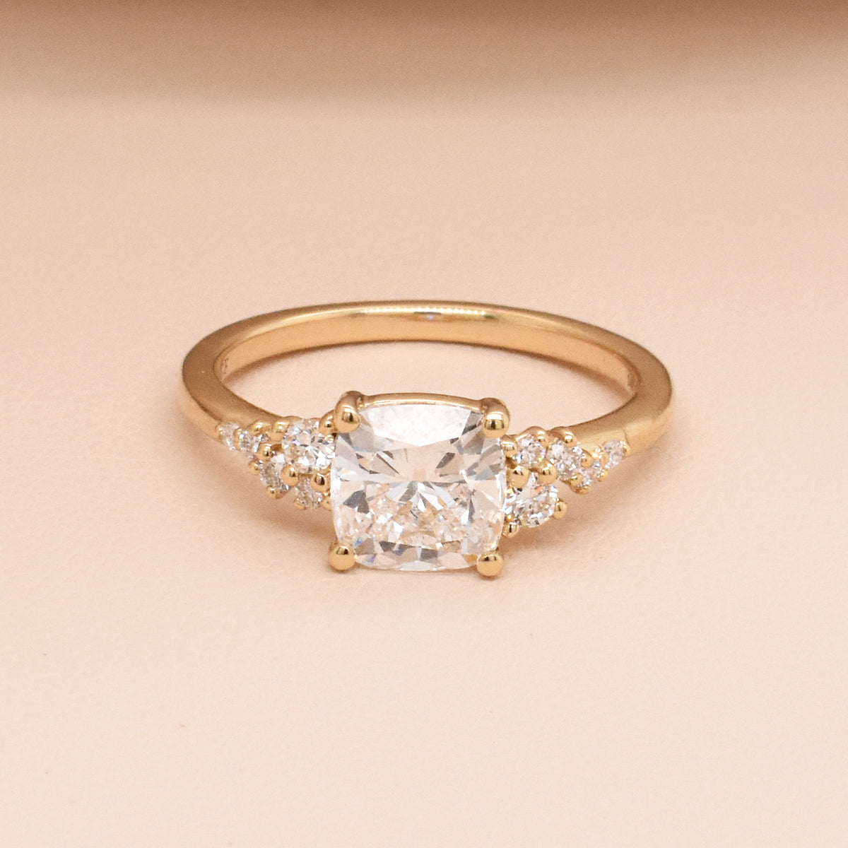 1.21ct Lab-Grown Cushion Cut Diamond in EP Finley Engagement Ring Setting with Anne Setting Basket & Lab-Grown Accent Diamonds