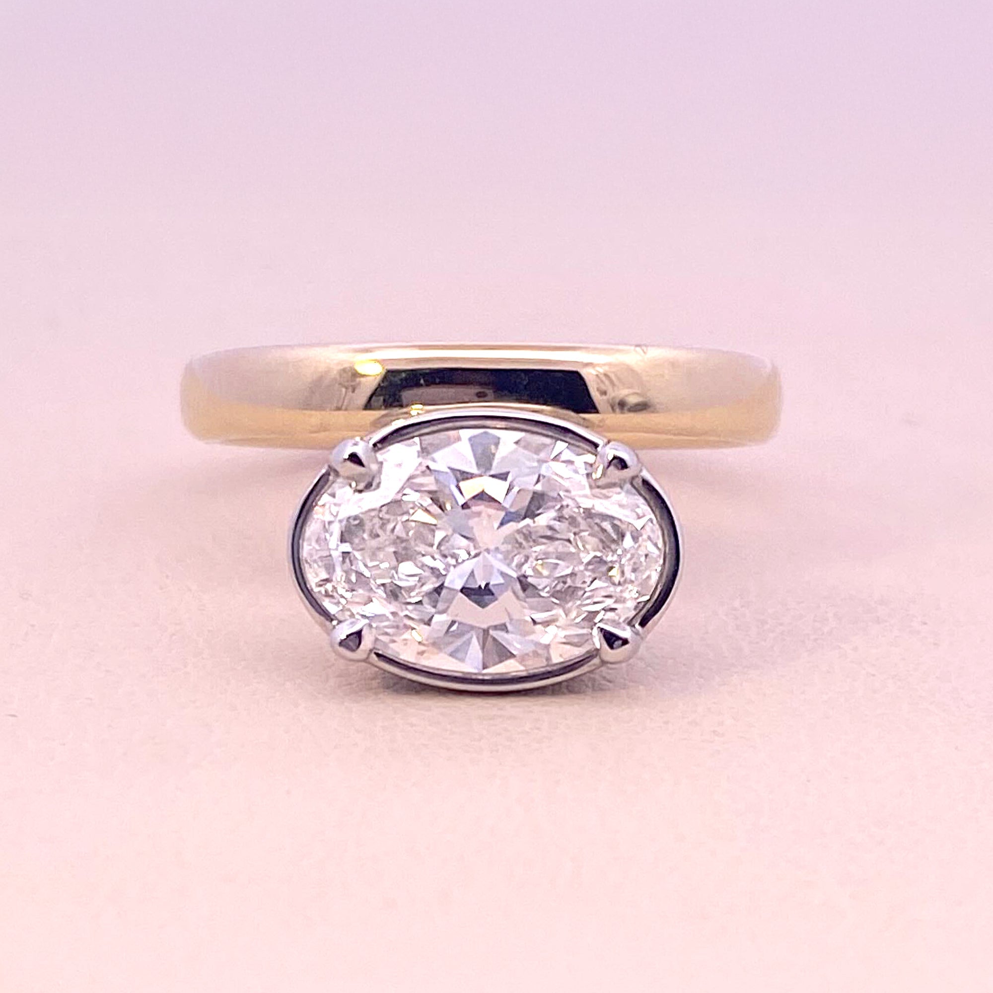 2.26ct Offset Oval Lab-Grown Diamond in Platinum on a 14k Yellow Gold Band