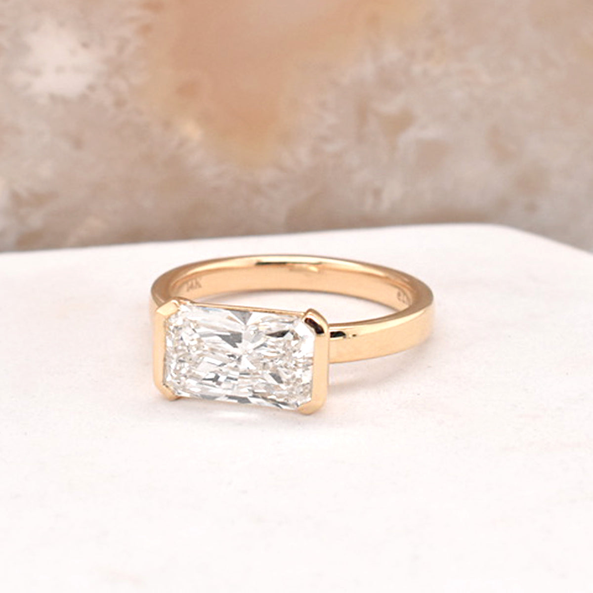 3.25ct East/West Lab Grown Elongated Radiant-Cut Diamond Half Bezel Set