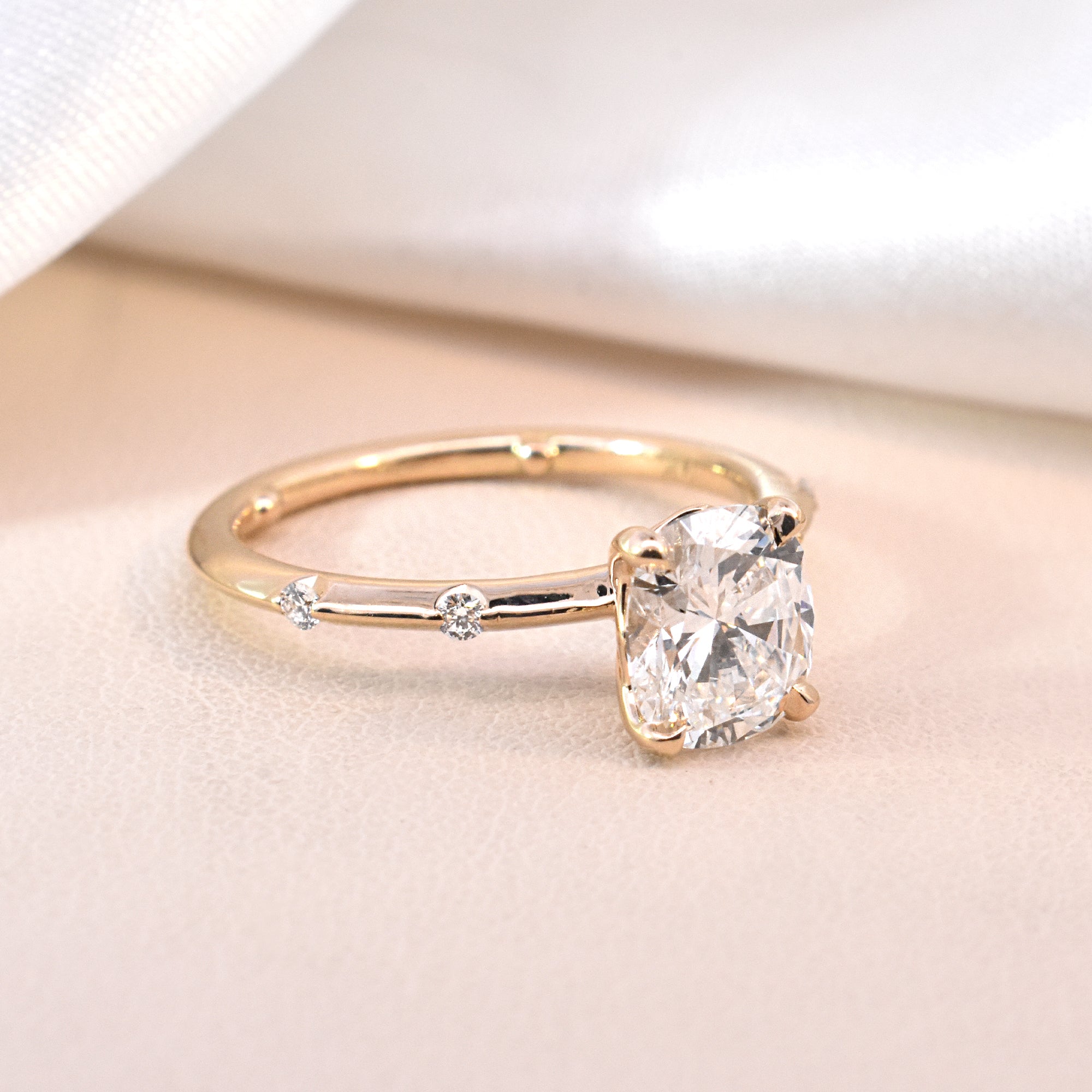1.19ct Cushion-Cut Diamond on a Raindrop Diamond Band