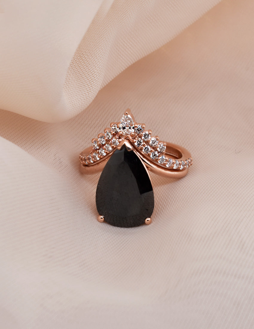 4.53ct Black Diamond Pear in 14k Rose Gold with a Matching White Diamond Contour Band
