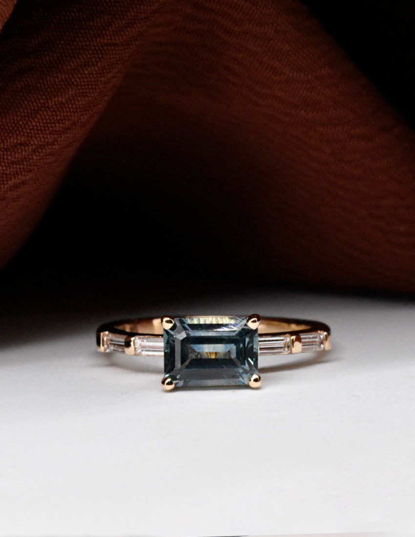 1.26ct Emerald-Cut Montana Sapphire in a East-West White Diamond Baguette Setting