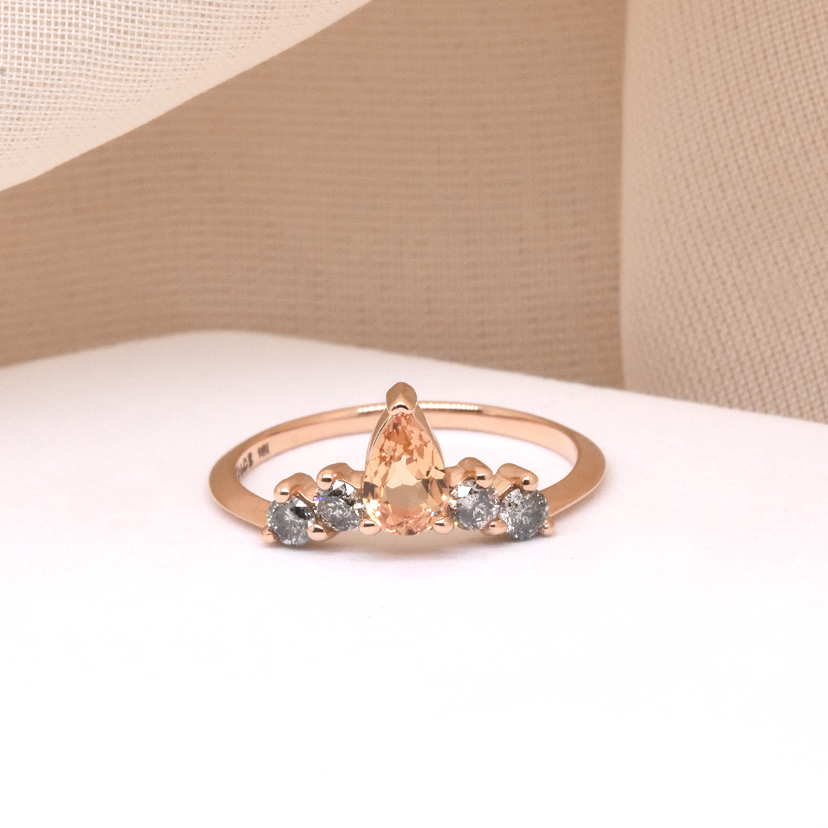 Peach Sapphire and Salt & Pepper Diamond Contour Wedding Band