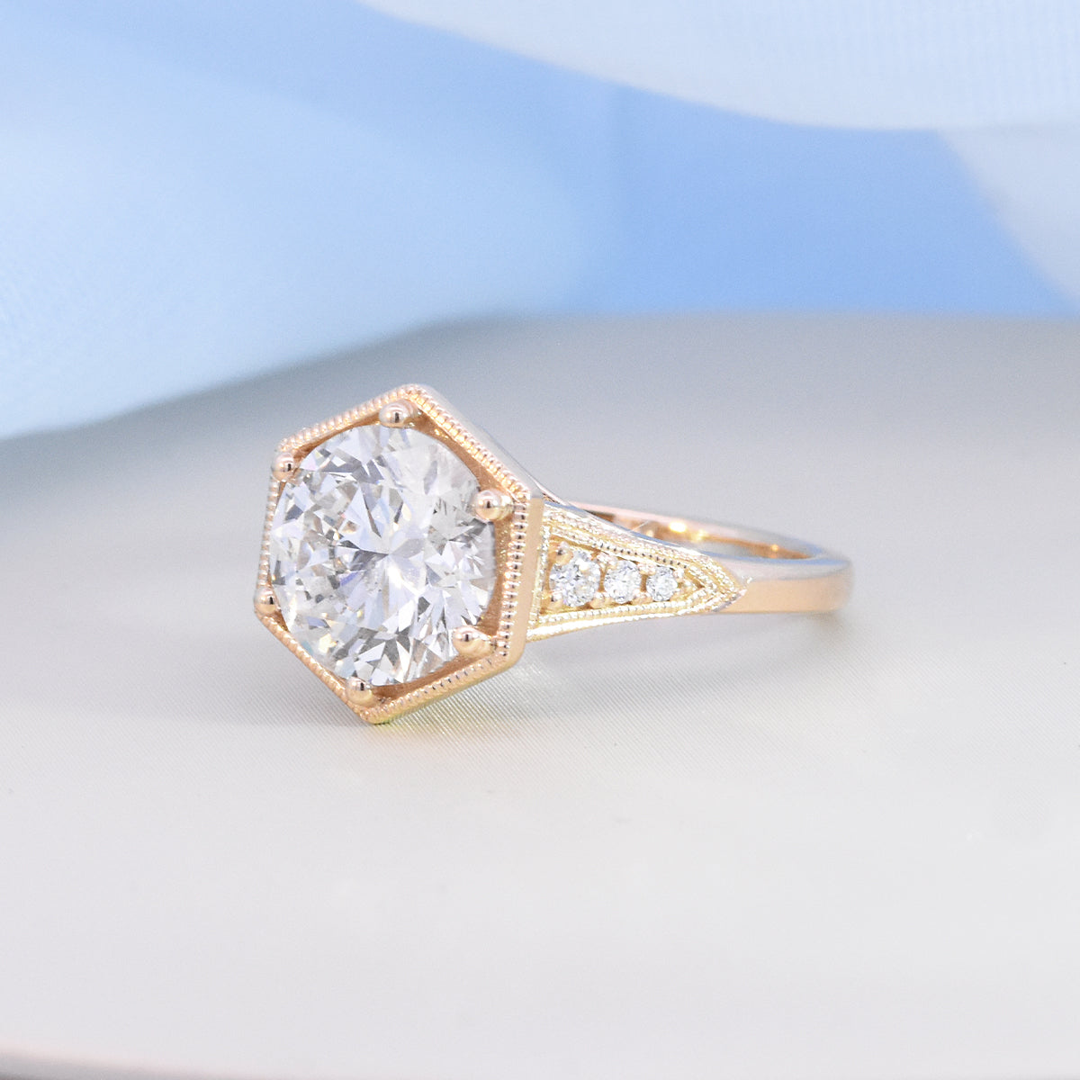 3ct Round Lab Grown Diamond in EP Cheri Settings