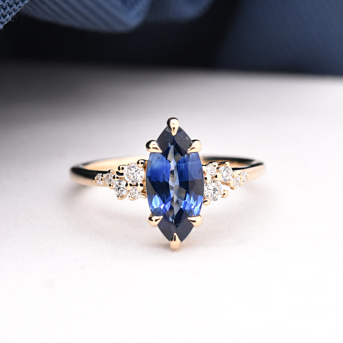 1.47ct Marquise Deep Blue Sapphire 6 Prong Set in Hybrid EP Anne/Finley Setting