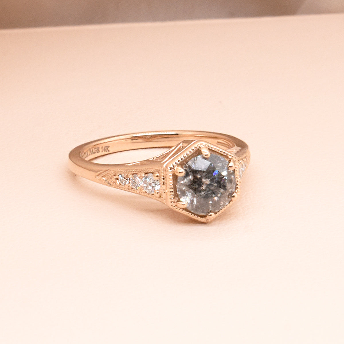 1.03ct Round Brilliant-Cut Salt & Pepper Diamond Featuring Diamond Accents in EP Cheri Setting