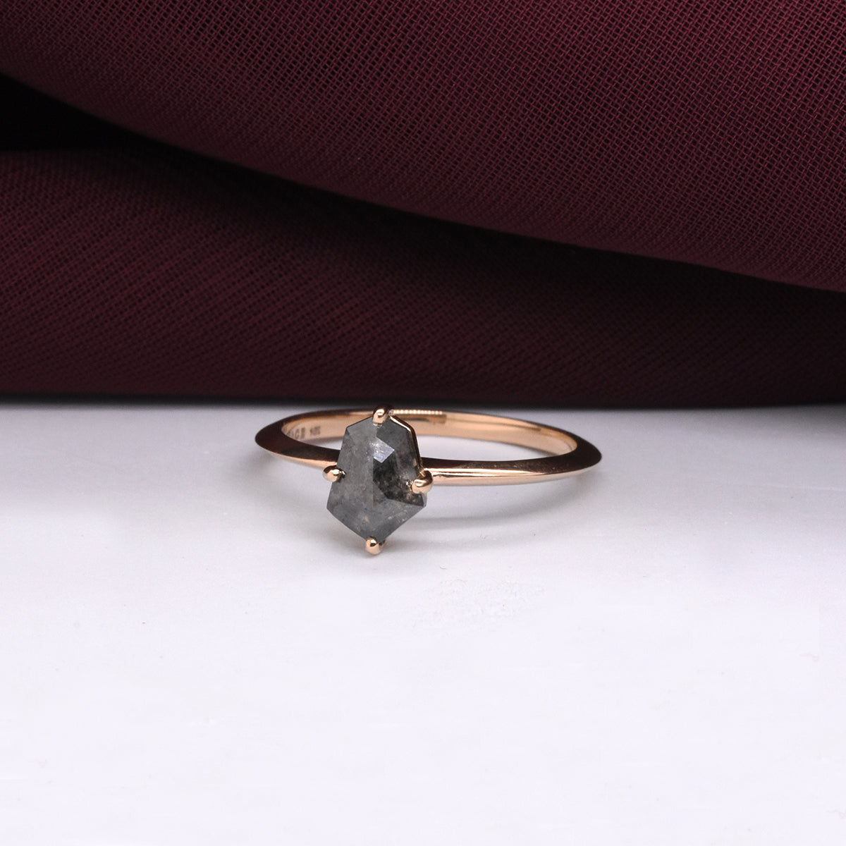 1.11ct Shield Rose-Cut Salt & Pepper Diamond in The Carolina Setting