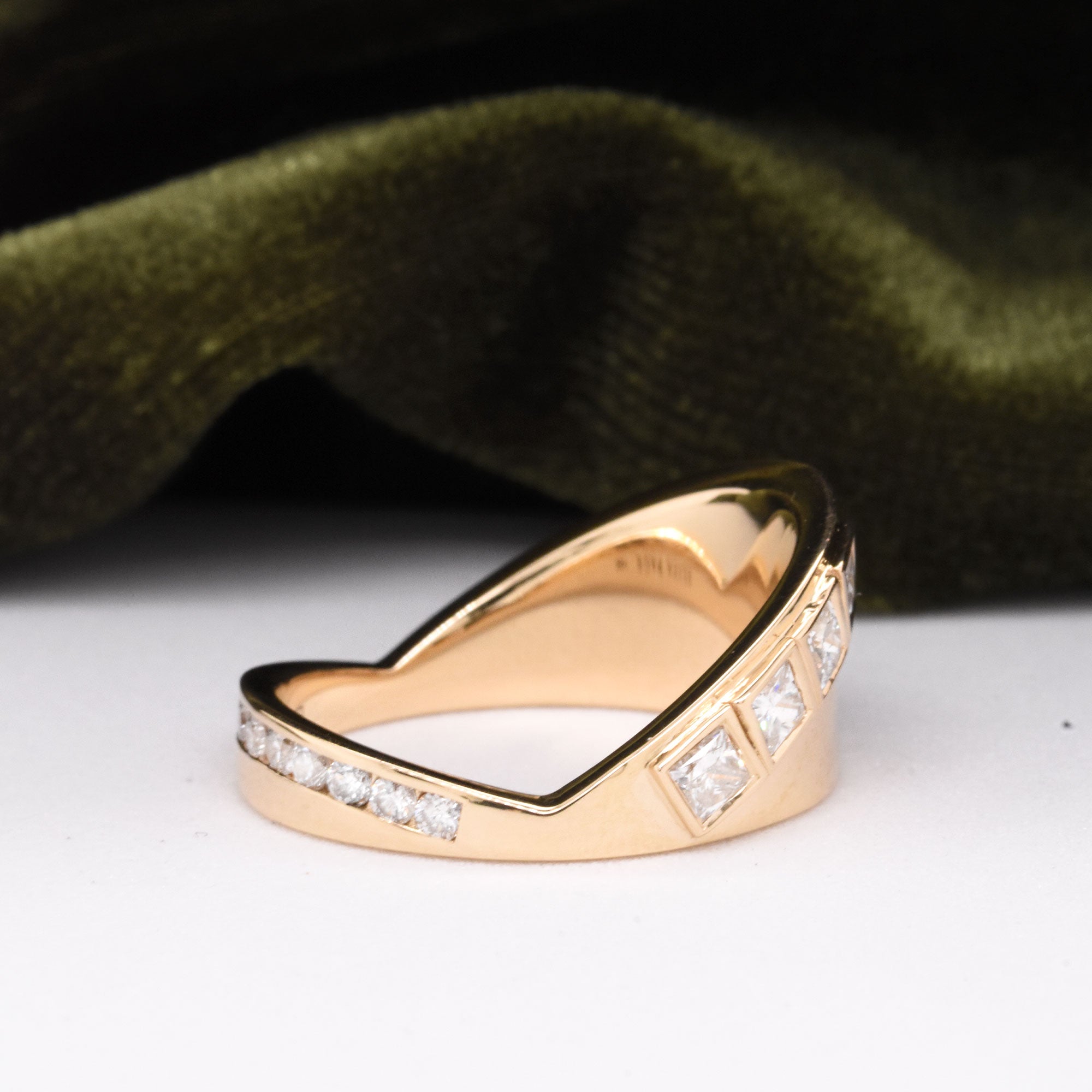 Asymmetrical Contour Ring with Round & Princess White Diamonds