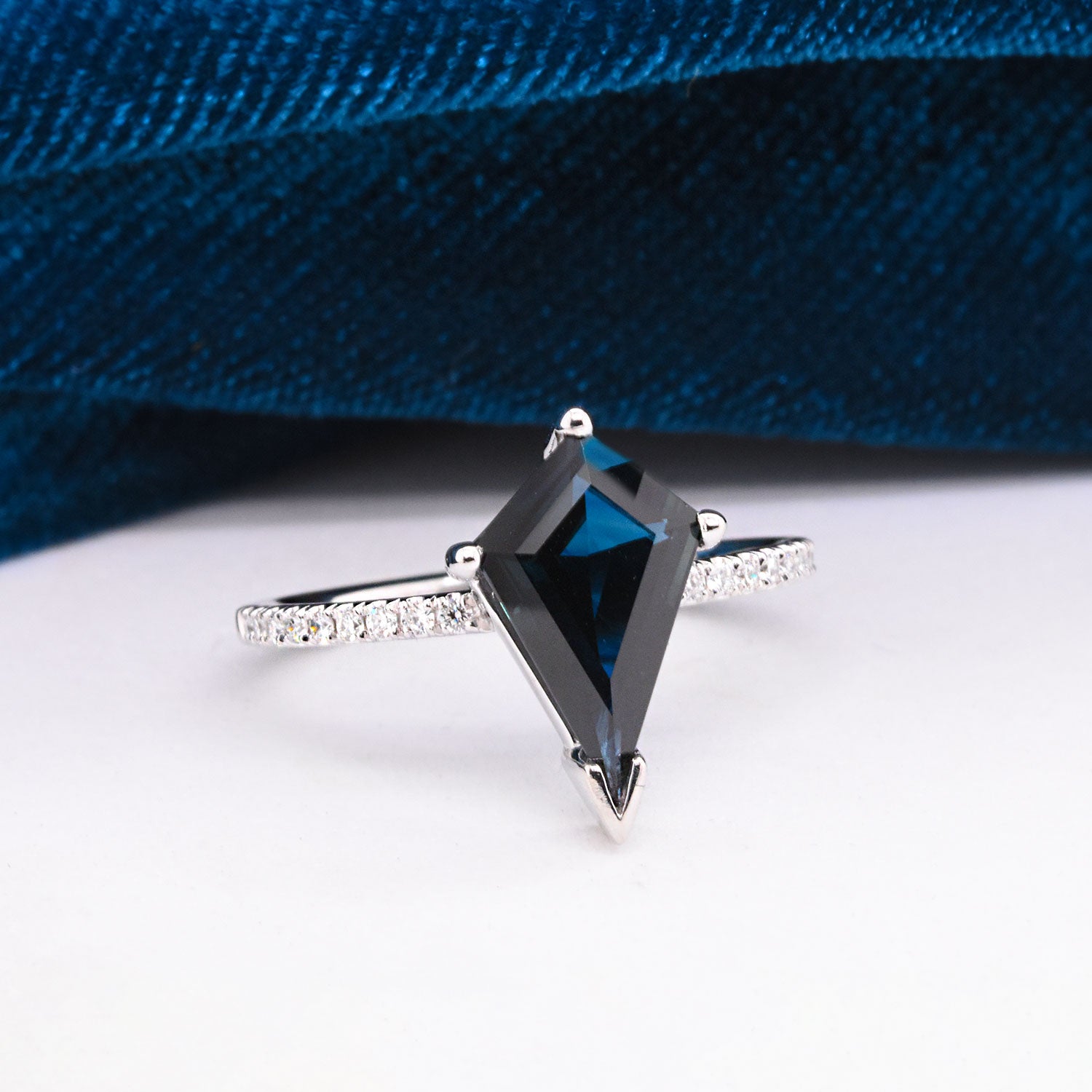 1.75ct Kite Blue Sapphire in a Platinum Half-Eternity Setting