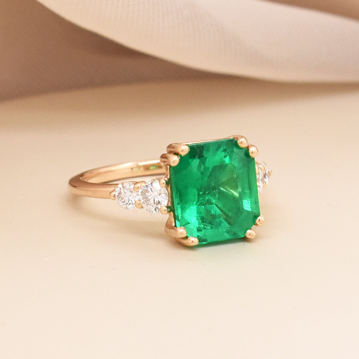 2.09ct Asscher-Cut Emerald Featuring Round White Diamond Accents