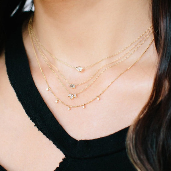 Small 3 Step Baguette Diamond Necklace