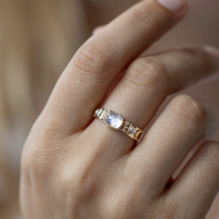 Moonstone & Diamond Totem Ring